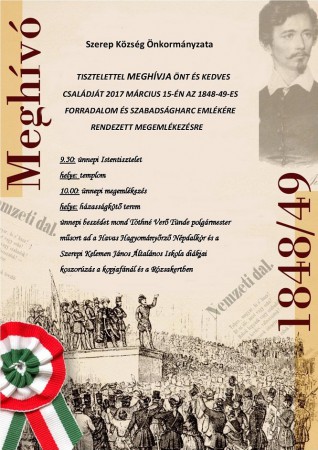 Meghívó az 1948-49-es forradalom és szabaságharc emlékére rendezett megemlékezésre